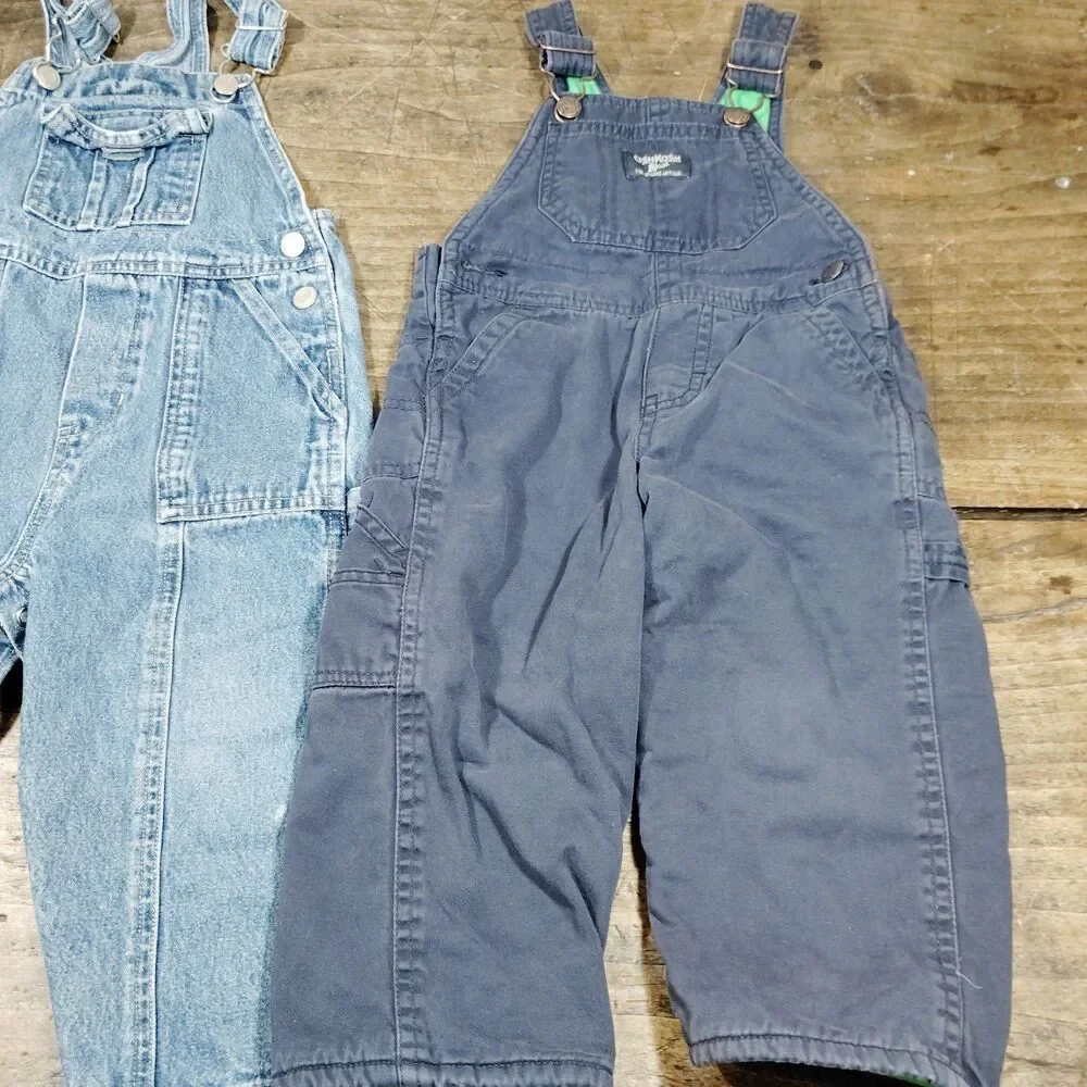 Osh Kosh BGosh Bib Flannel Lined Overalls 24M Blue Faded Glory Lot Carpenter